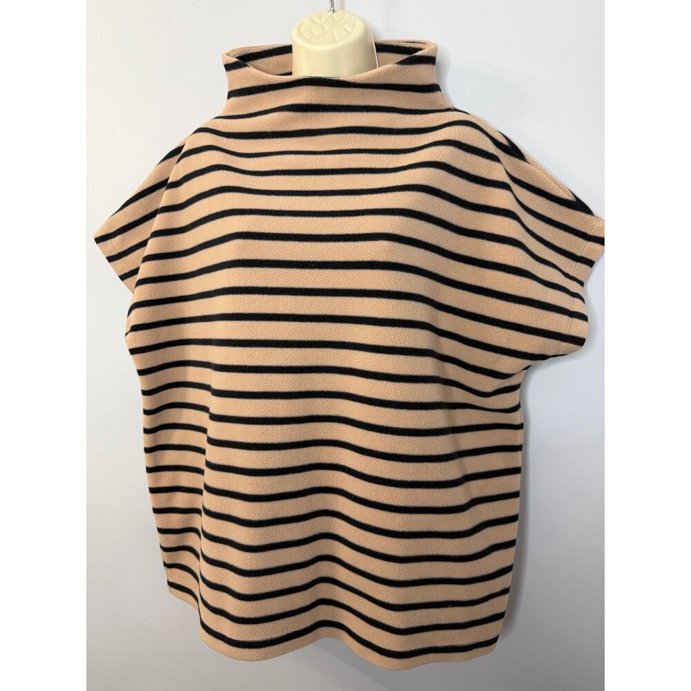 Dudley Stephens Bowery Mock Neck Top Khaki Black Stripe Vello Fleece Sz XL - Picture 2 of 9